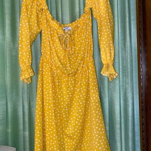 Koco & K off shoulder mini dress in yellow polka dot